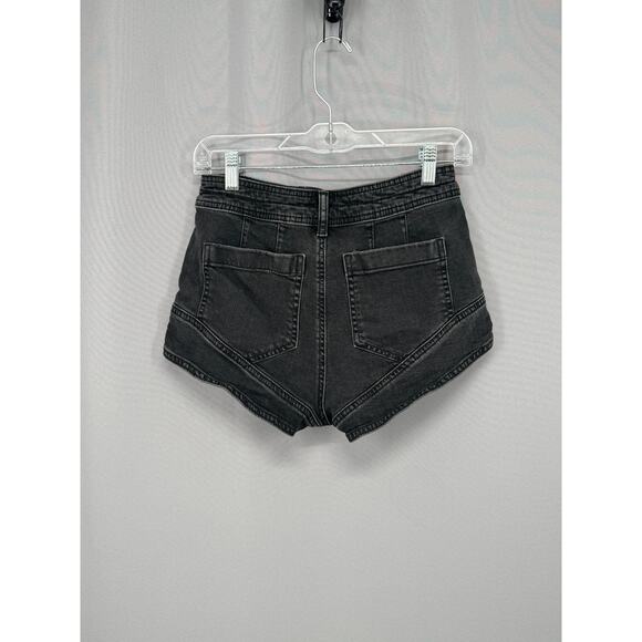 Pilcro Shorts Womens 25 Black Gray Denim MidRise Curved Hem Retro Daisy Dukes - Picture 2 of 15